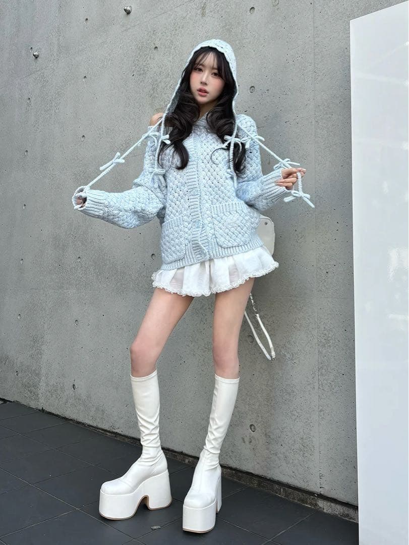 新品未開封 ダーリッチ アントルラックリボンニットボンネット サックス