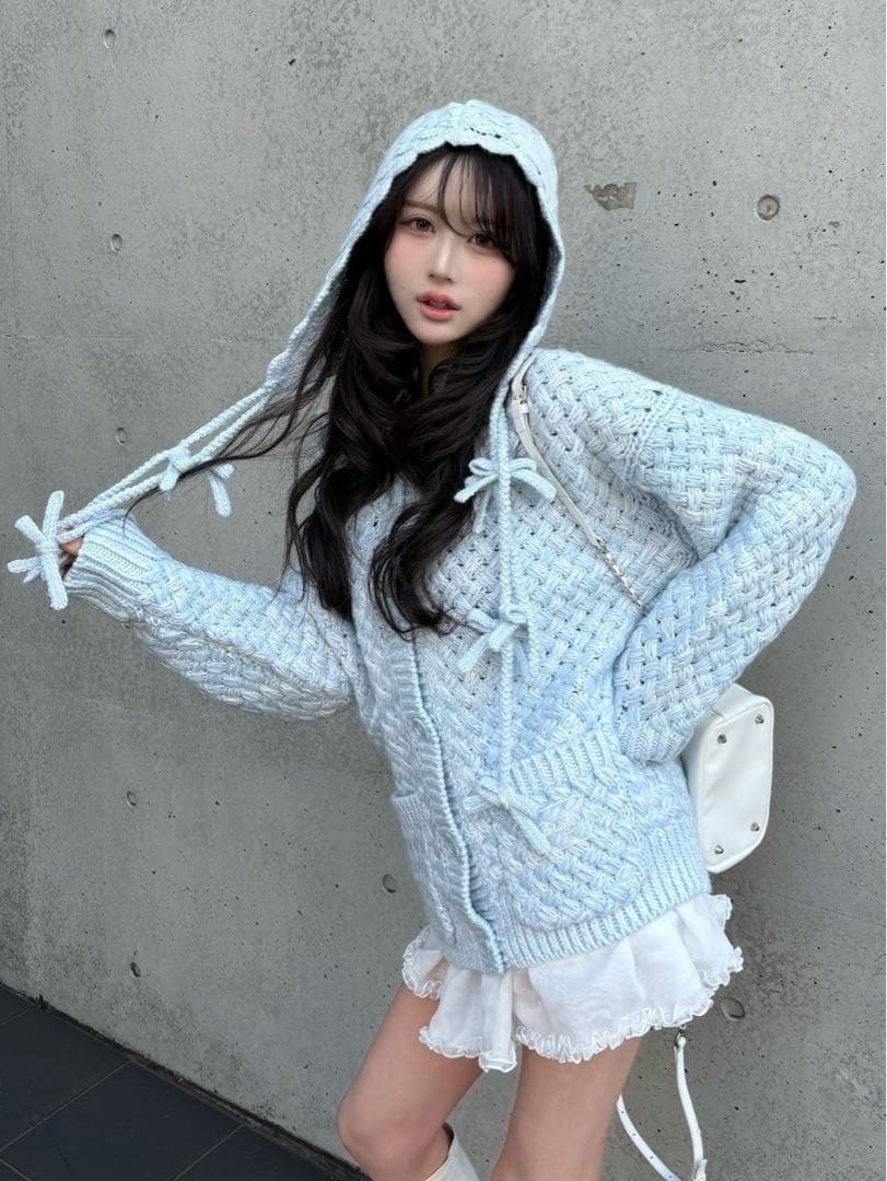 新品未開封 ダーリッチ アントルラックリボンニットボンネット サックス