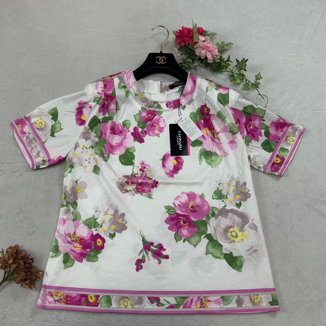 K446 新品未使用 L レオナール タグ付き 花柄 カットソー レディース