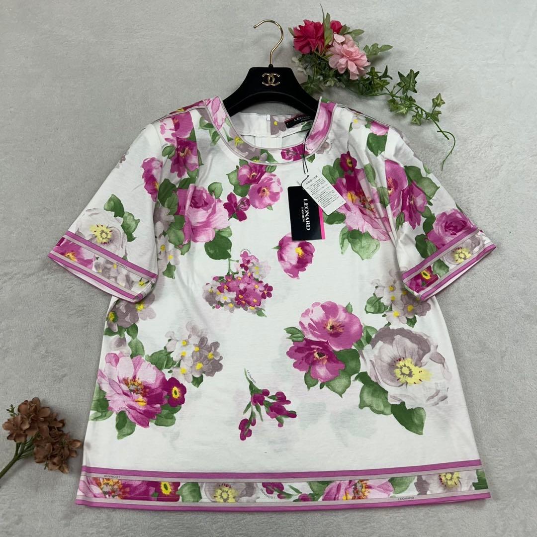 K446 新品未使用 L レオナール タグ付き 花柄 カットソー レディース