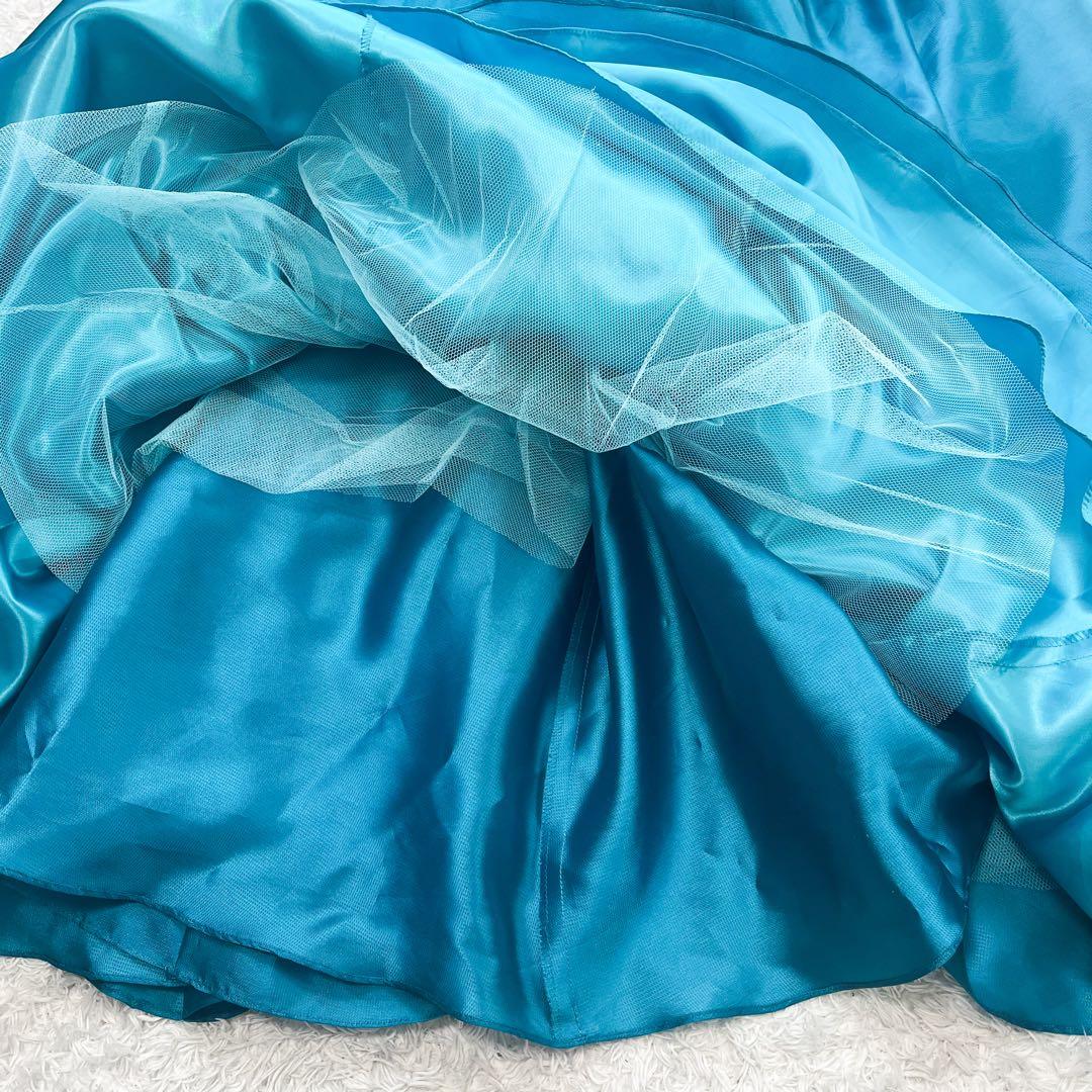 専用エメ カラードレス 演奏会9号 Aライン お花コサージュ付 ブルー系