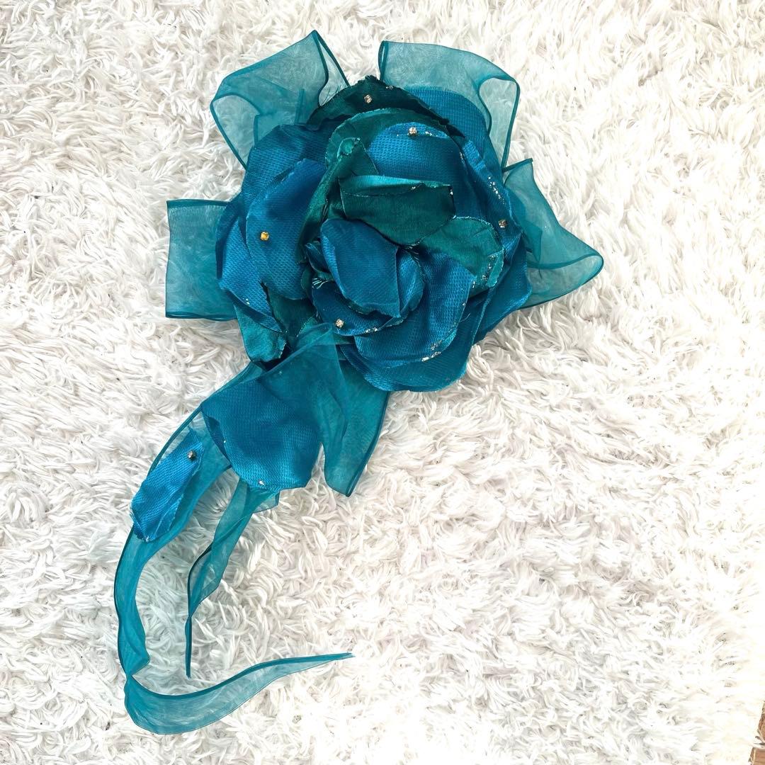 専用エメ カラードレス 演奏会9号 Aライン お花コサージュ付 ブルー系