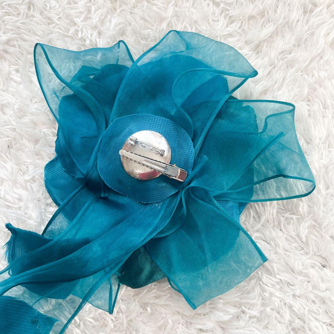 専用エメ カラードレス 演奏会9号 Aライン お花コサージュ付 ブルー系