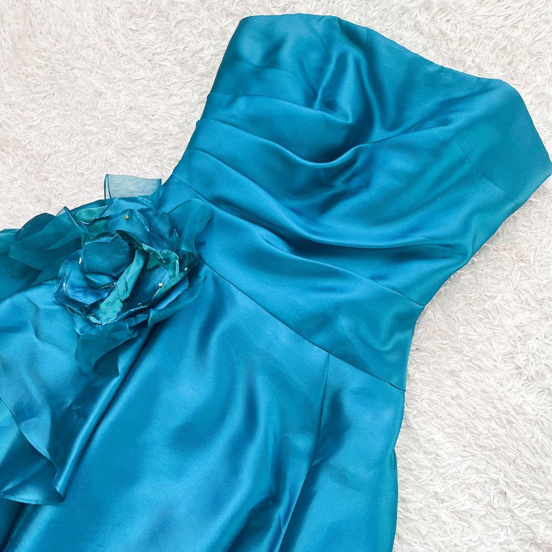 専用エメ カラードレス 演奏会9号 Aライン お花コサージュ付 ブルー系