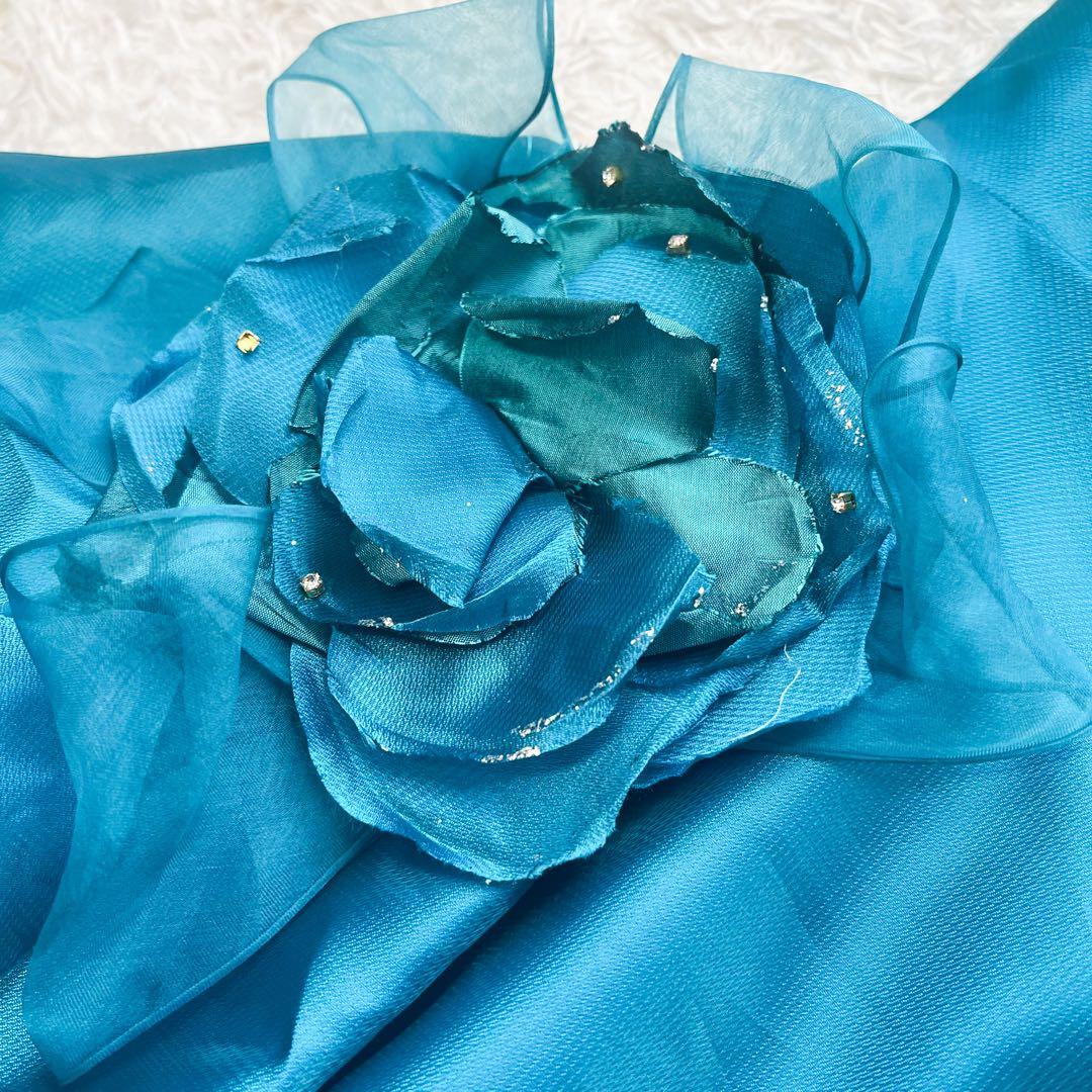 専用エメ カラードレス 演奏会9号 Aライン お花コサージュ付 ブルー系