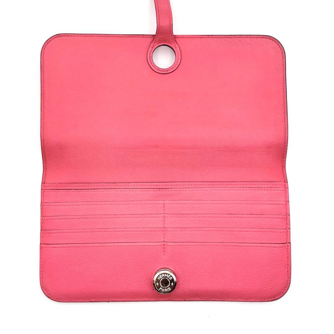極美品 HERMES エルメス ドゴンロング ピンク シルバー 長財布