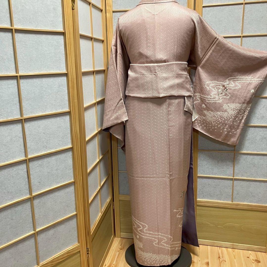 ごうすけぷ様［7160］訪問着 美品 花流水文様 絞り 刺繍幅広サイズ正絹着物袷