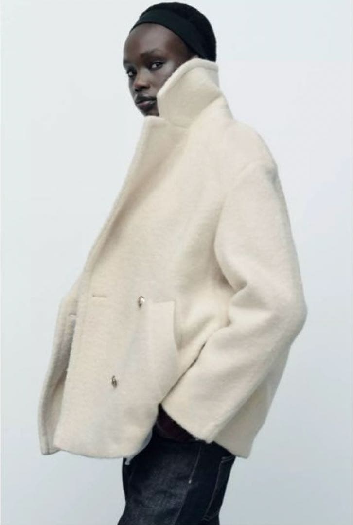 完売品⭐︎ZARA セミロング丈ブークレコート XS エクリュ