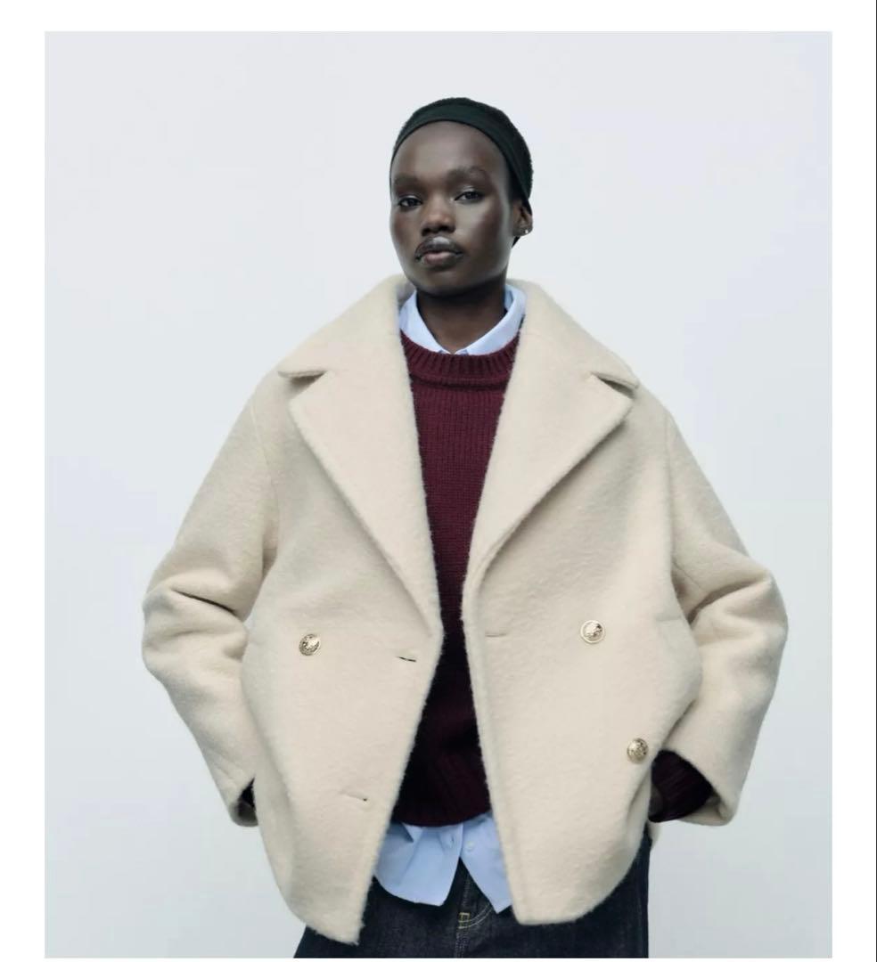 完売品⭐︎ZARA セミロング丈ブークレコート XS エクリュ