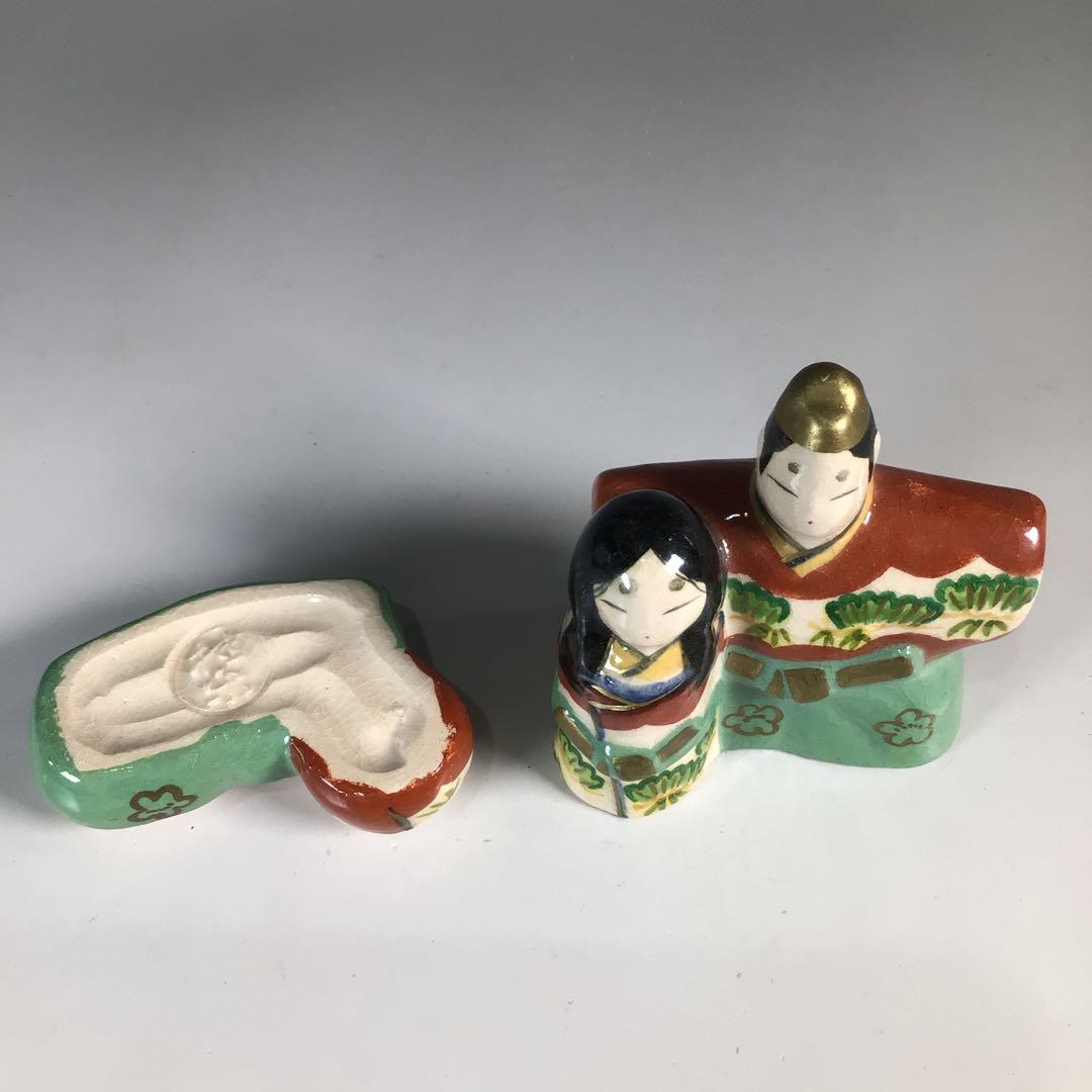 Ｎ３７２　香合　『桂窯　伊東桂楽造』『金彩色絵』『立雛香合』　共箱　茶道具