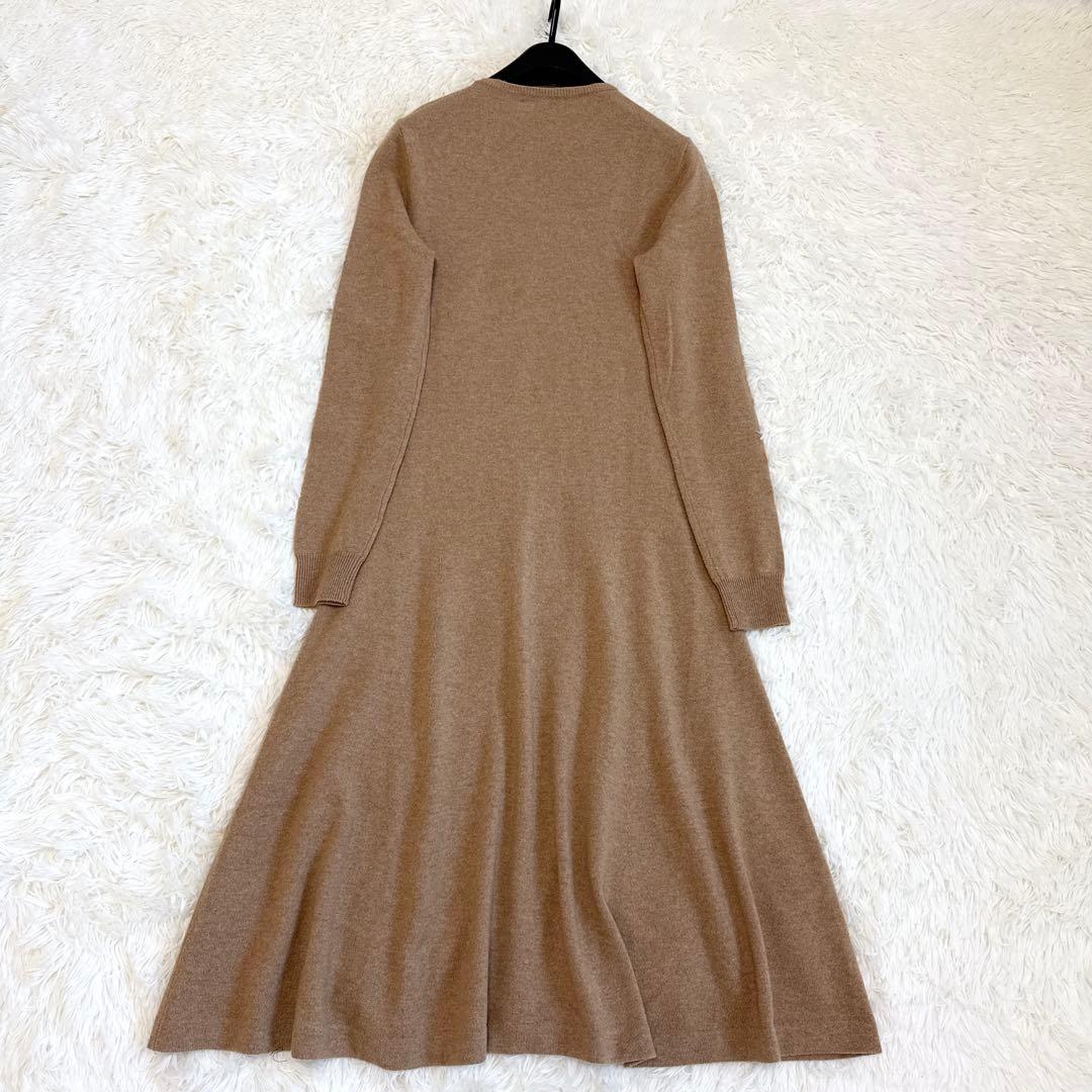 [美品] ラルフローレン カシミヤ100 ワンピース M レザー切替　フレア