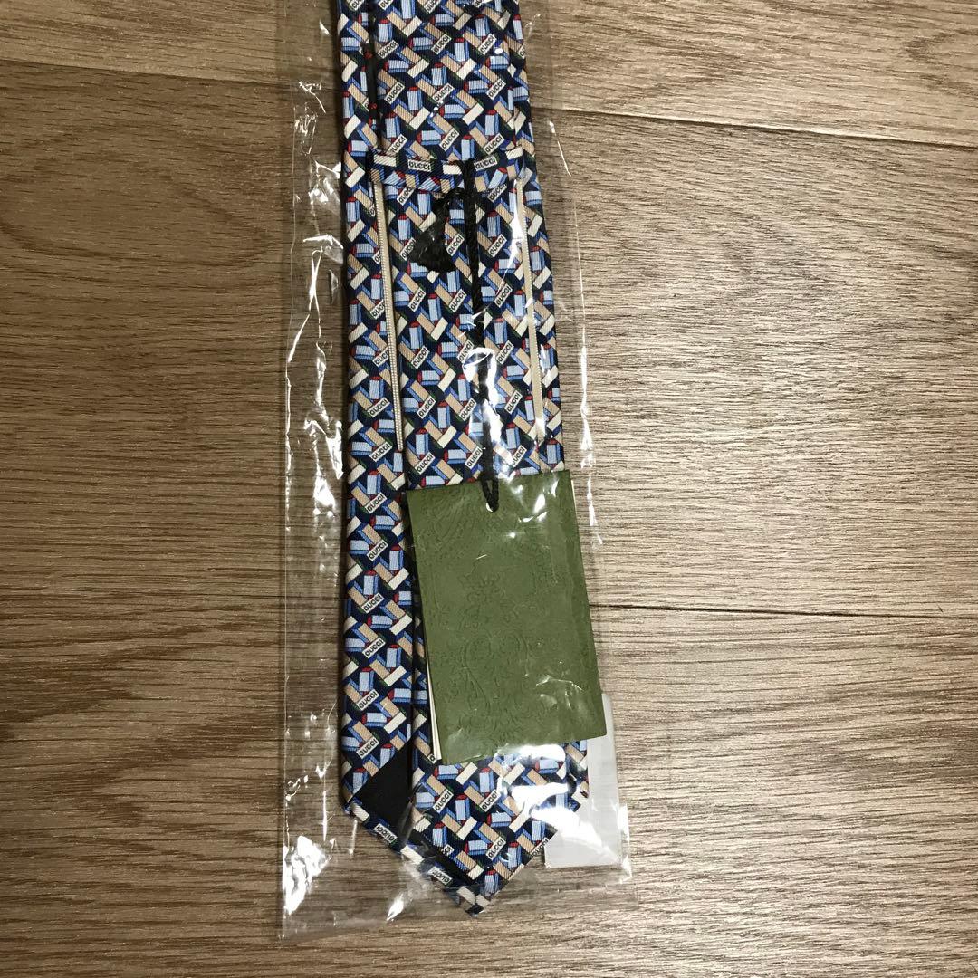 GUCCI 幾何学模様 ネクタイ 青系