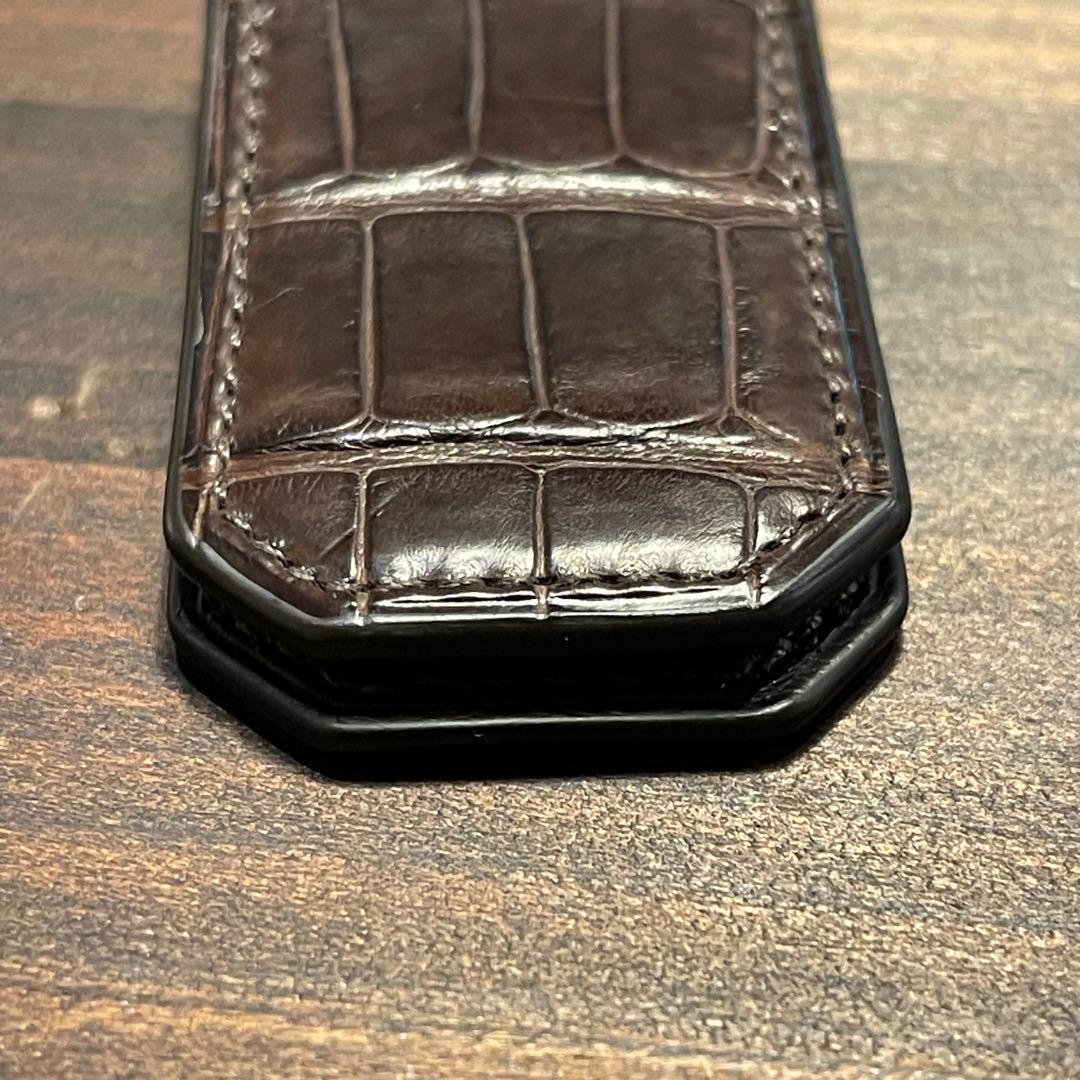 ダンヒル　dunhill クロコダイルレザー マネークリップ ダークブラウン