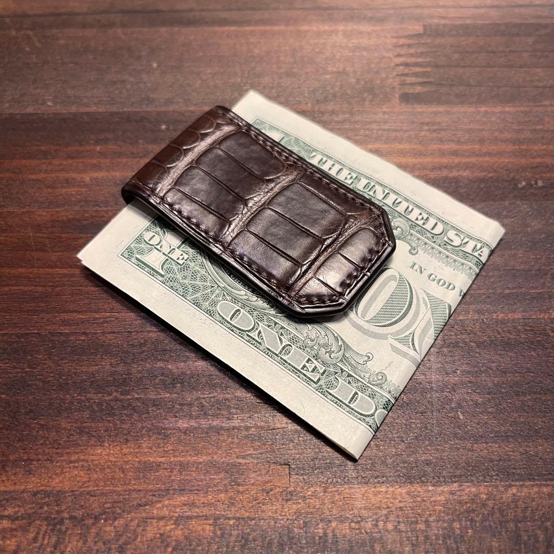 ダンヒル　dunhill クロコダイルレザー マネークリップ ダークブラウン