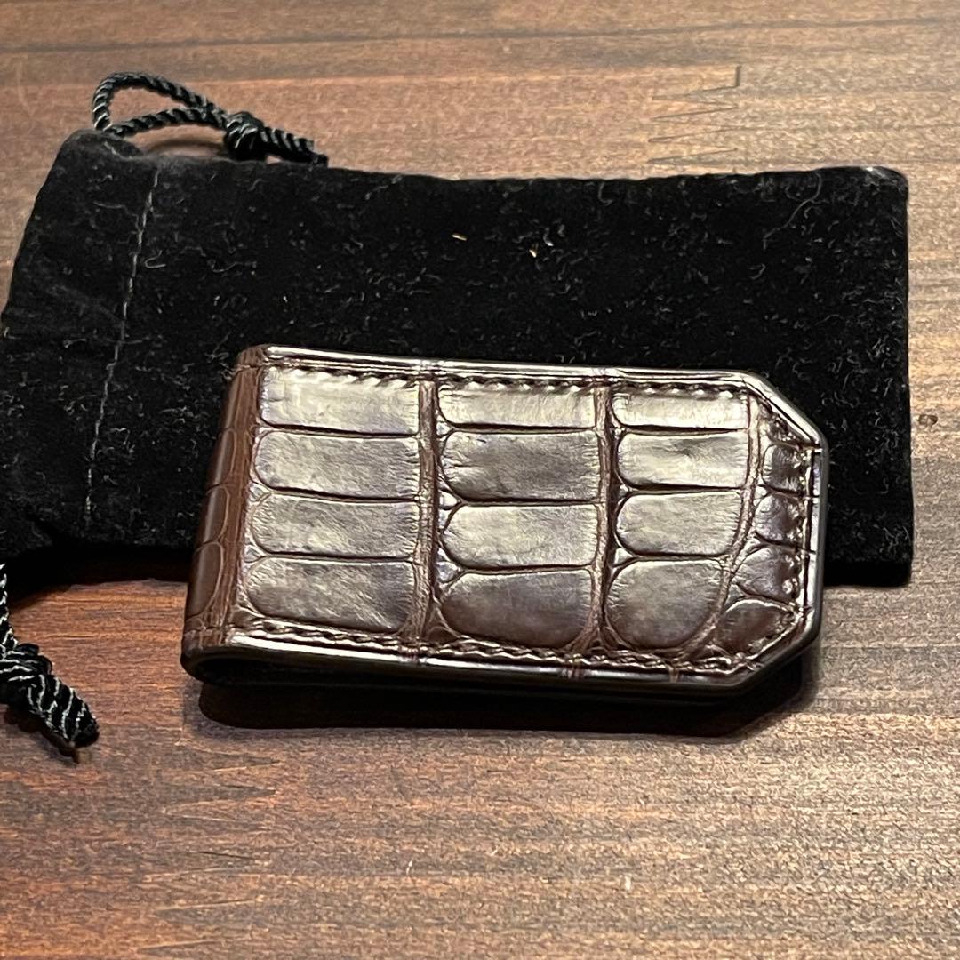 ダンヒル　dunhill クロコダイルレザー マネークリップ ダークブラウン