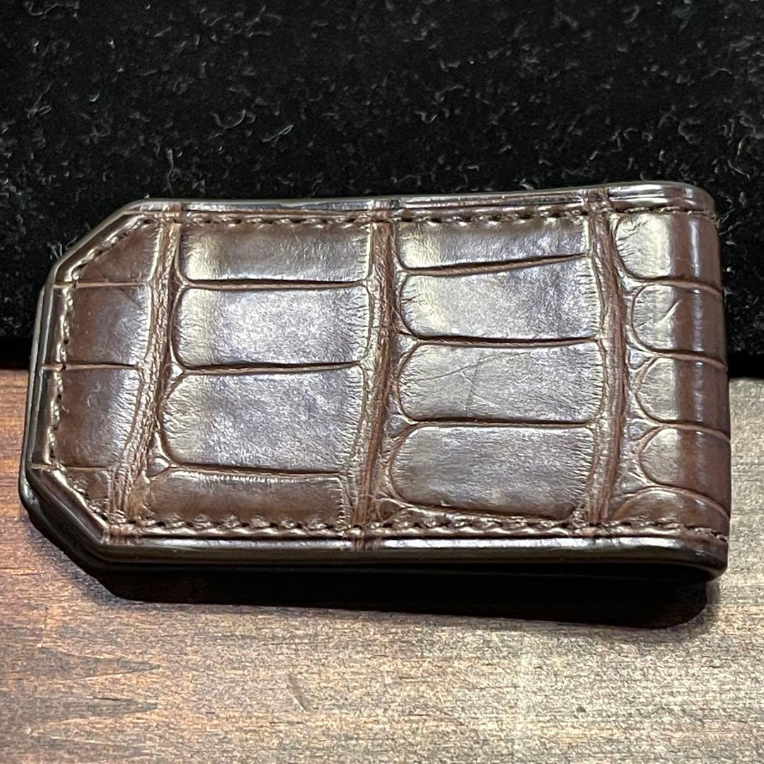 ダンヒル　dunhill クロコダイルレザー マネークリップ ダークブラウン