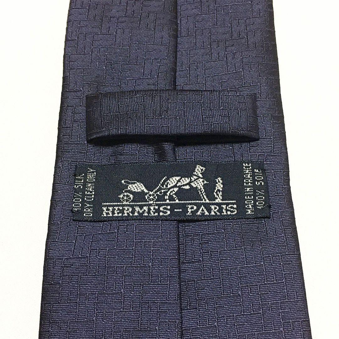 未使用級 エルメス HERMES ネクタイ シルク100% パープル系 H柄