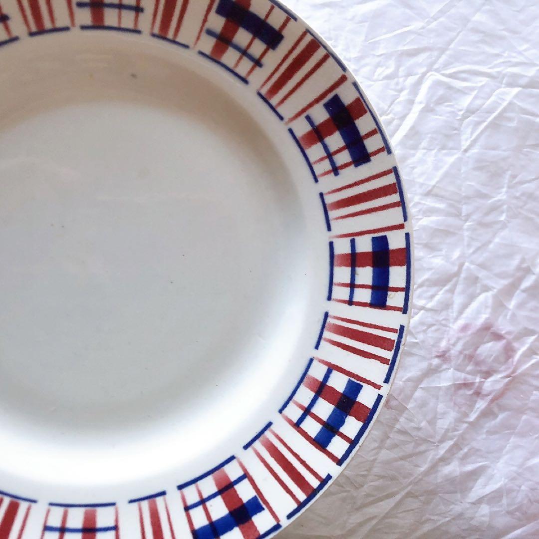 サンタマン　バスク柄ケーキスタンド　フランスアンティーク食器　ブロカント　蚤の市