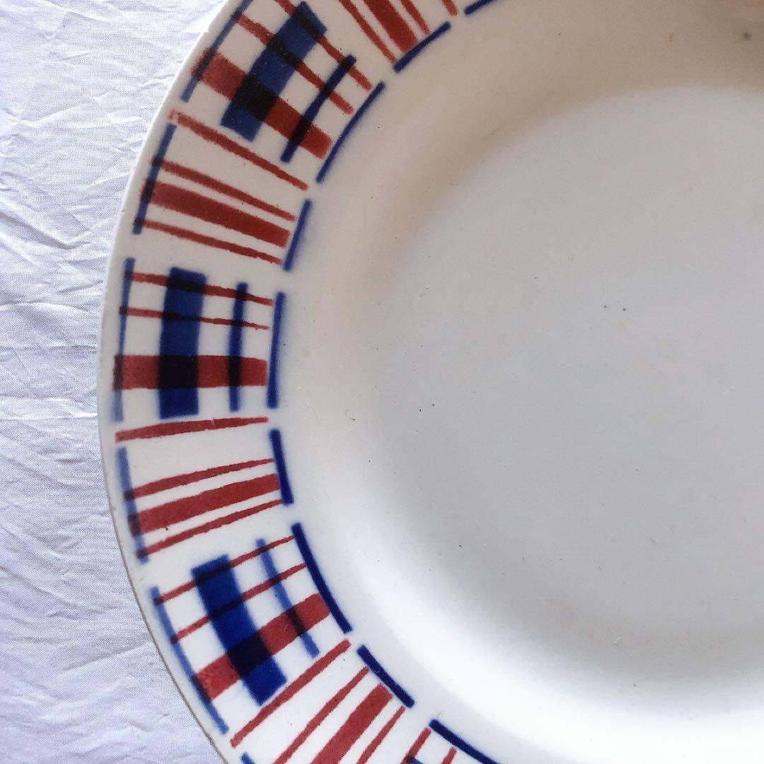 サンタマン　バスク柄ケーキスタンド　フランスアンティーク食器　ブロカント　蚤の市