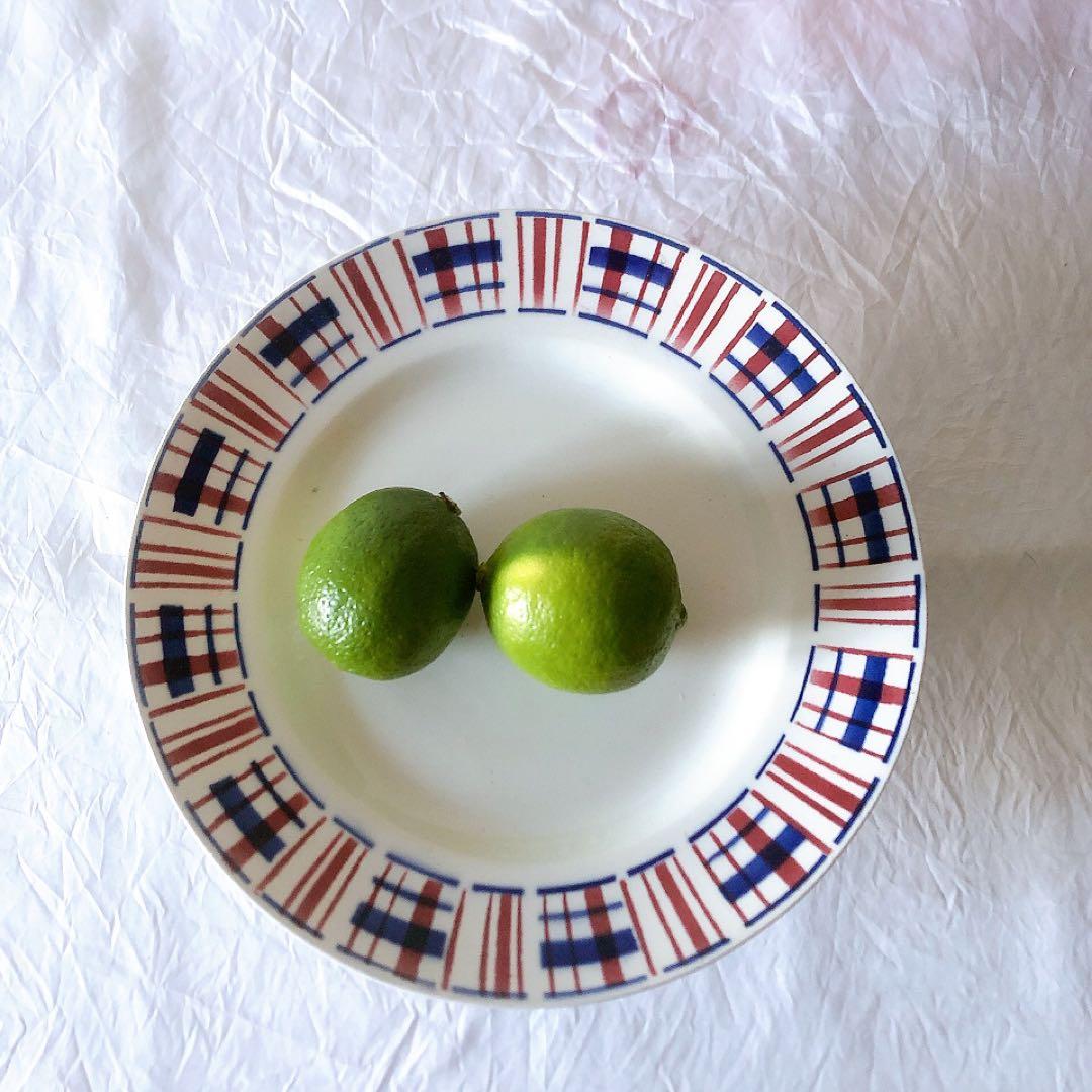 サンタマン　バスク柄ケーキスタンド　フランスアンティーク食器　ブロカント　蚤の市