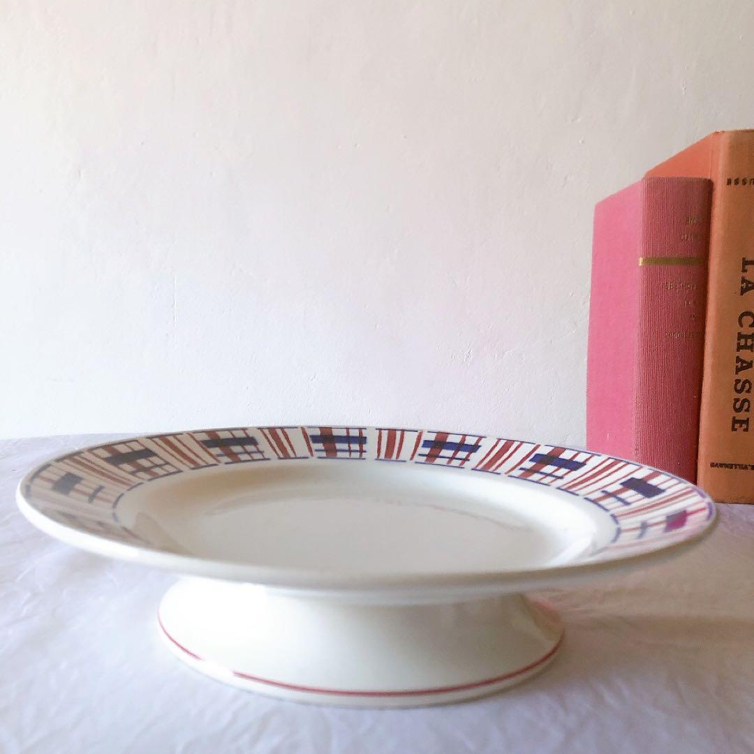 サンタマン　バスク柄ケーキスタンド　フランスアンティーク食器　ブロカント　蚤の市