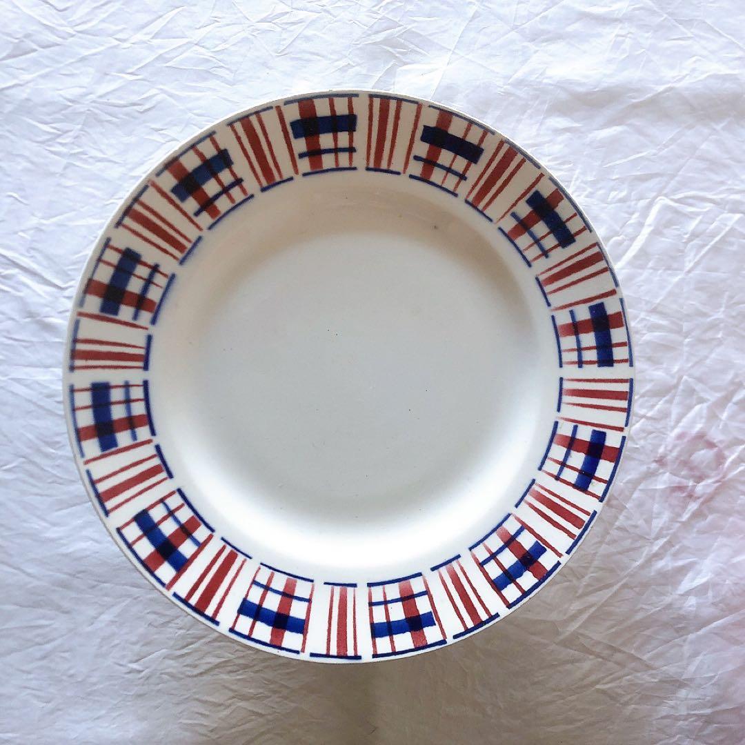 サンタマン　バスク柄ケーキスタンド　フランスアンティーク食器　ブロカント　蚤の市