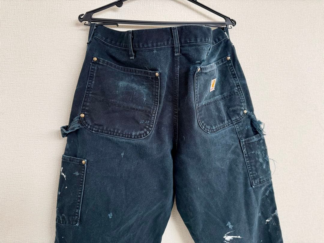 超スペシャル 33X32 W33 カーハート ダブルニー パンツ ブラック 黒