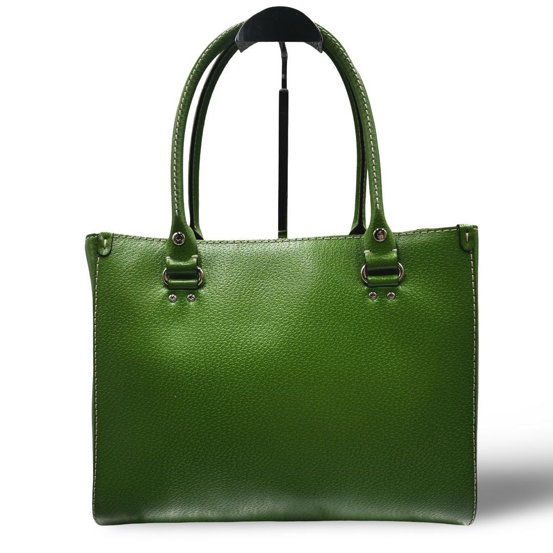 ダイヤ様ケイトスペードニューヨーク　トートバッグ　レザー　グリーン　肩掛け大容量