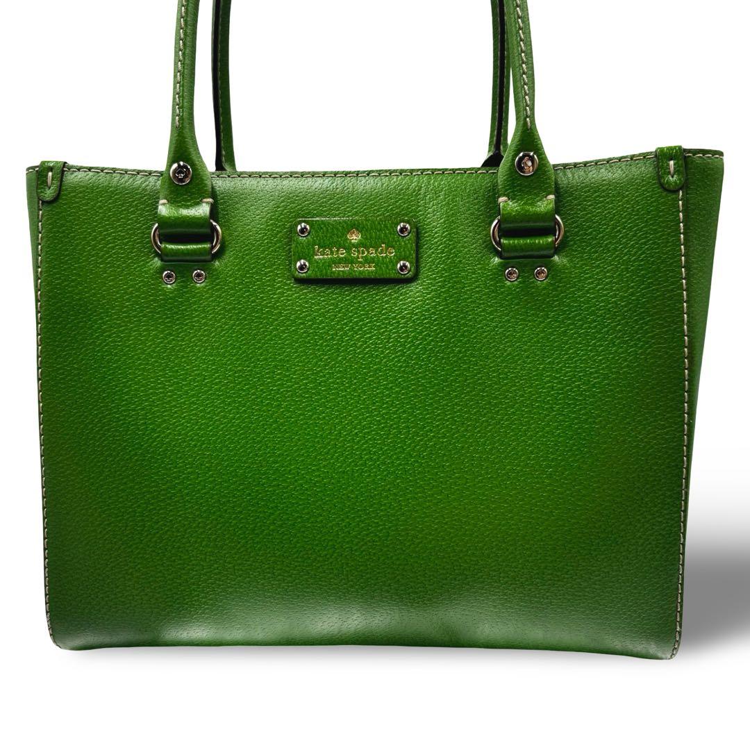 ダイヤ様ケイトスペードニューヨーク　トートバッグ　レザー　グリーン　肩掛け大容量