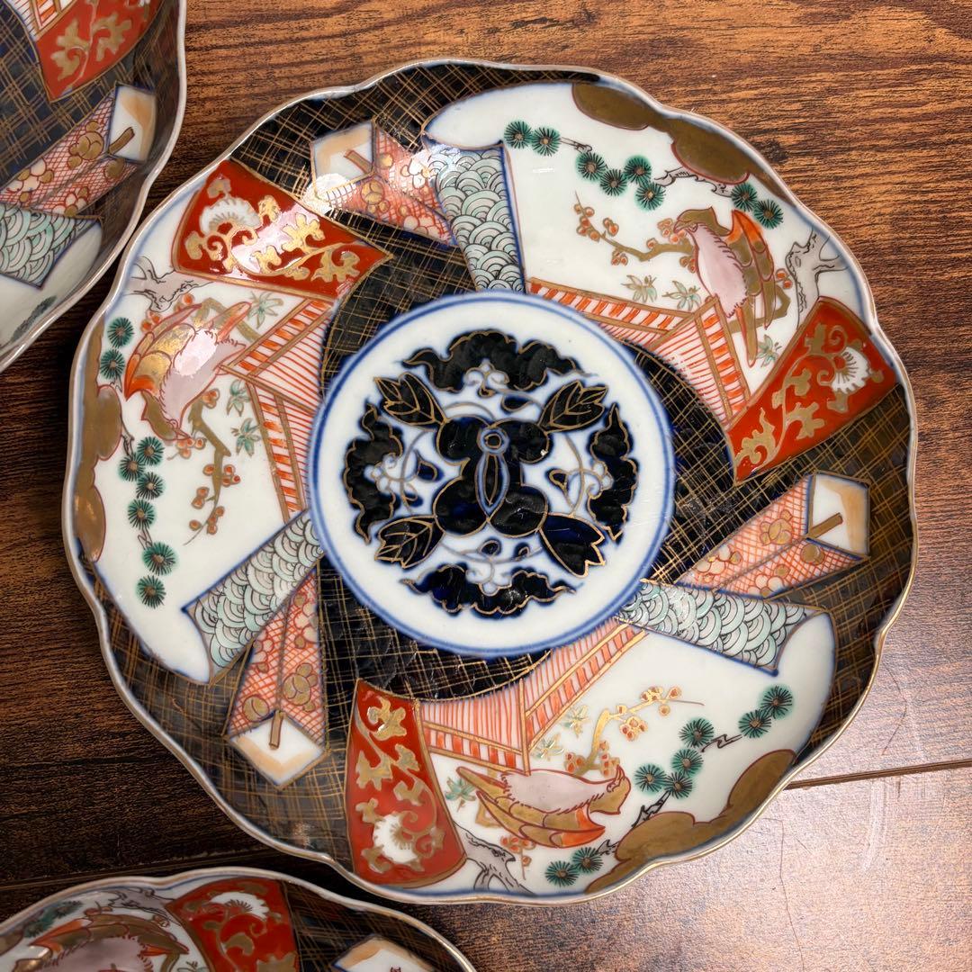 古伊万里　赤絵金彩鳥図六寸皿五客 中皿/銘々皿/アンティーク/お皿時代 070