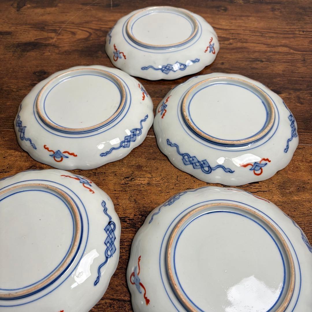 古伊万里　赤絵金彩鳥図六寸皿五客 中皿/銘々皿/アンティーク/お皿時代 070