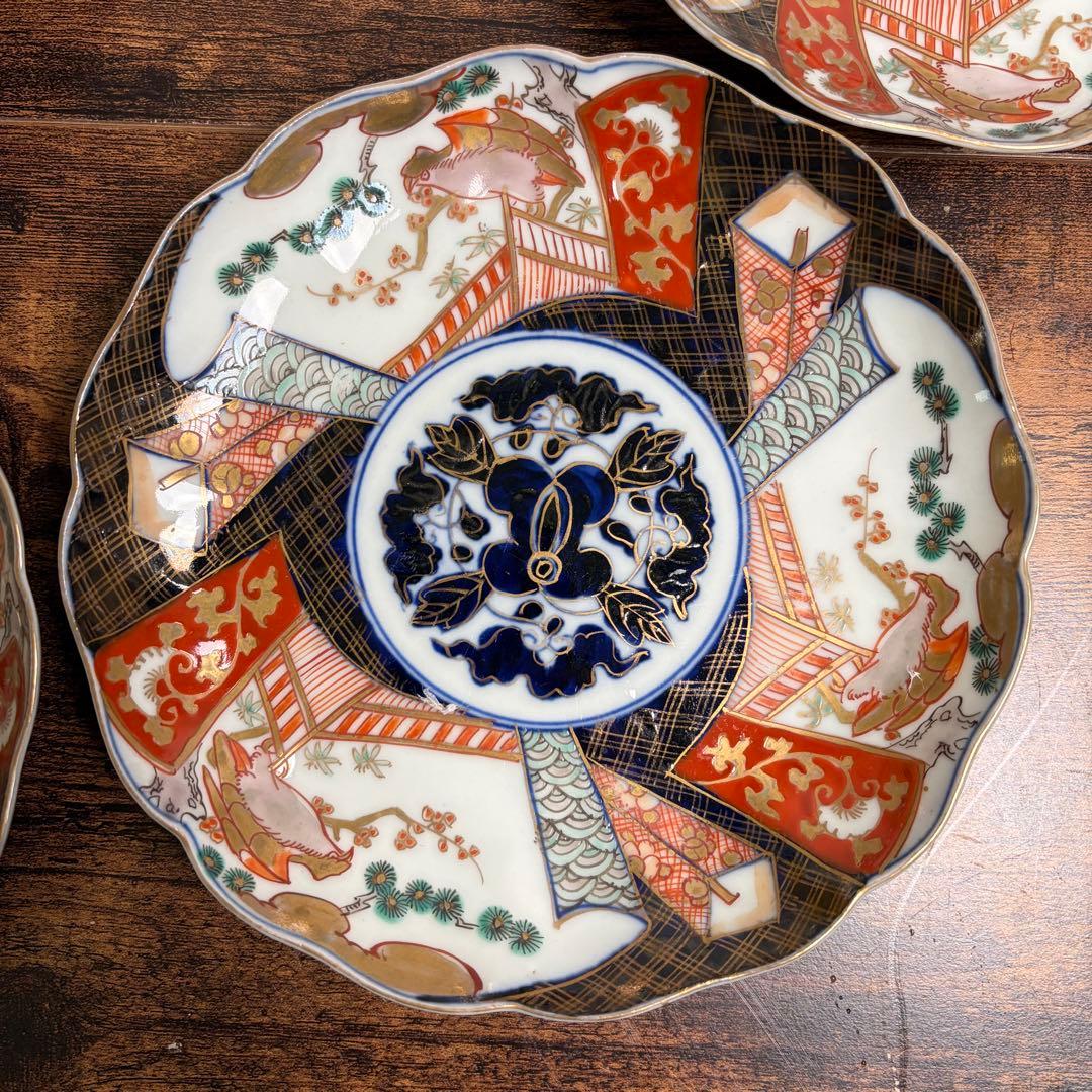 古伊万里　赤絵金彩鳥図六寸皿五客 中皿/銘々皿/アンティーク/お皿時代 070