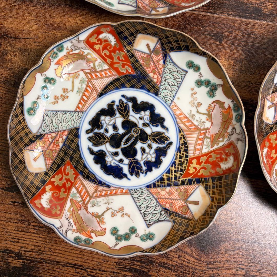 古伊万里　赤絵金彩鳥図六寸皿五客 中皿/銘々皿/アンティーク/お皿時代 070