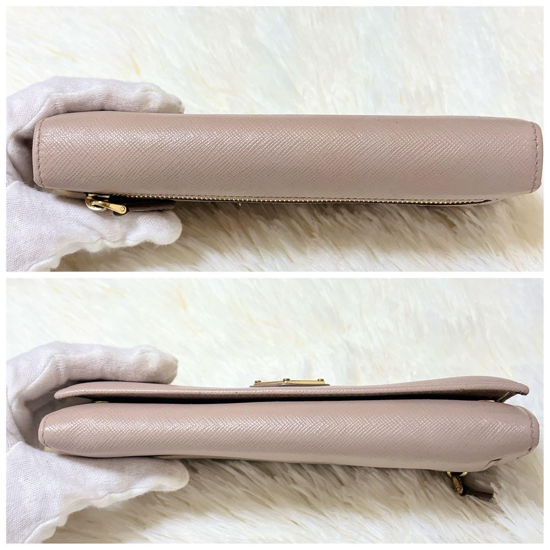 現行/美品✨PRADA サフィアーノレザー 三角ロゴ長財布 ピンクベージュ