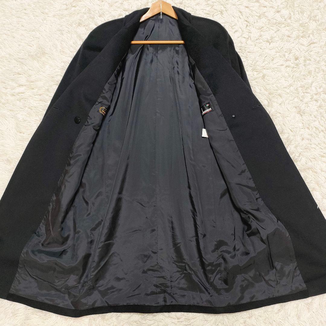 着丈106cm　カシミヤ100%　ダブルチェスターコート　ロング　黒　レディース