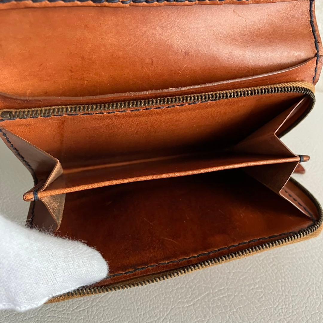 廃盤 希少 HENRY CUIR 折り財布 手帳型 刺繍 レザー ブラウン