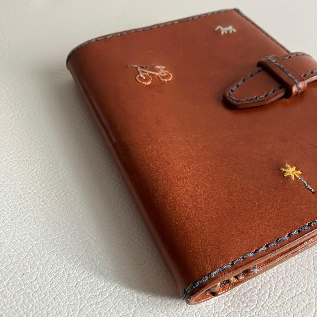 廃盤 希少 HENRY CUIR 折り財布 手帳型 刺繍 レザー ブラウン