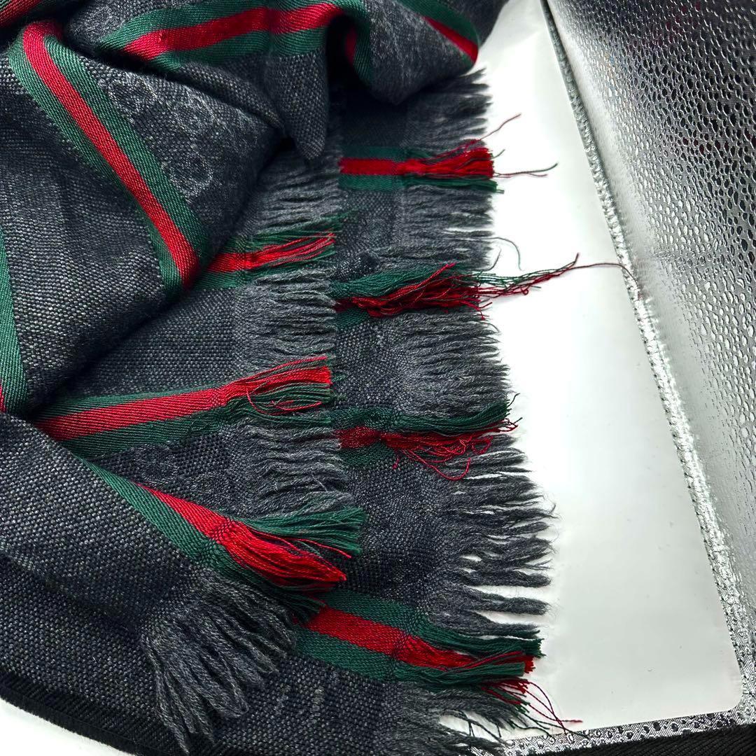 【美品✨】GUCCI マフラー シルク混 ウール シェリーライン GG柄 黒