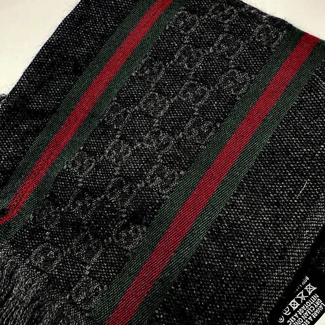 【美品✨】GUCCI マフラー シルク混 ウール シェリーライン GG柄 黒