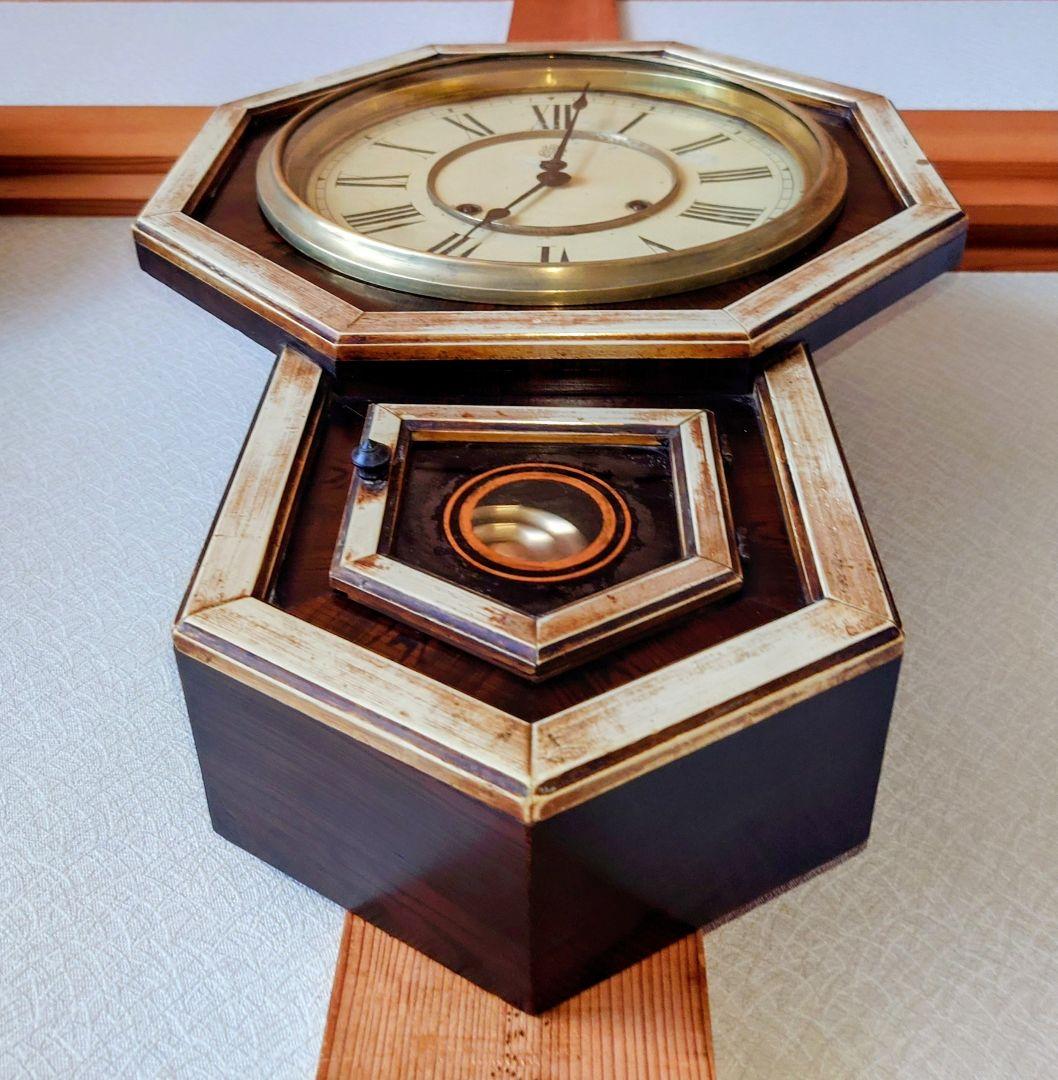 〈完動・美品〉渋谷時計製造所×WATERBURY　平金八角合長ゼンマイ振り子時計