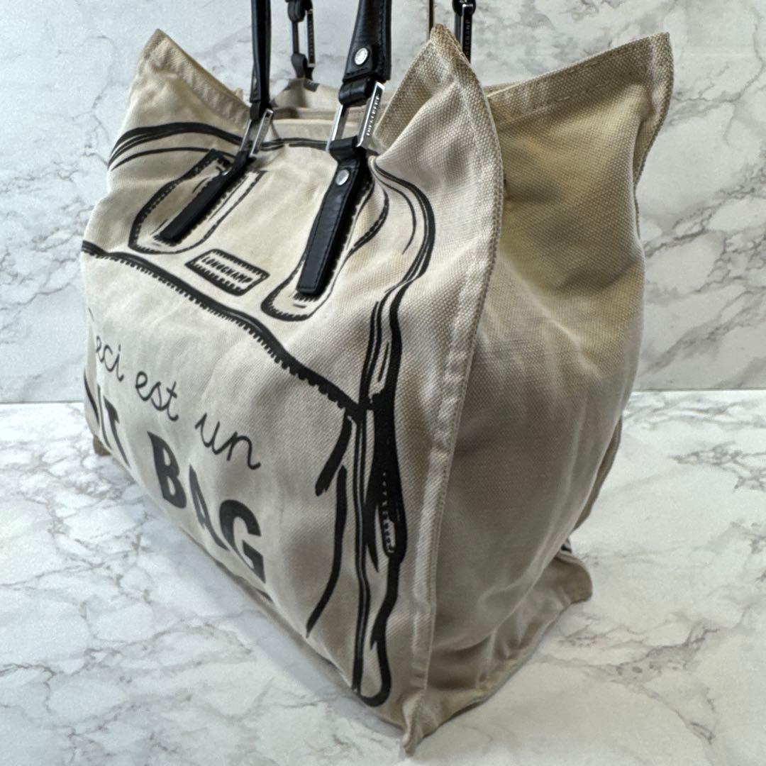 LONGCHAMP ロンシャン 転写 帆布 キャンバス×本革 レザートートバッグ