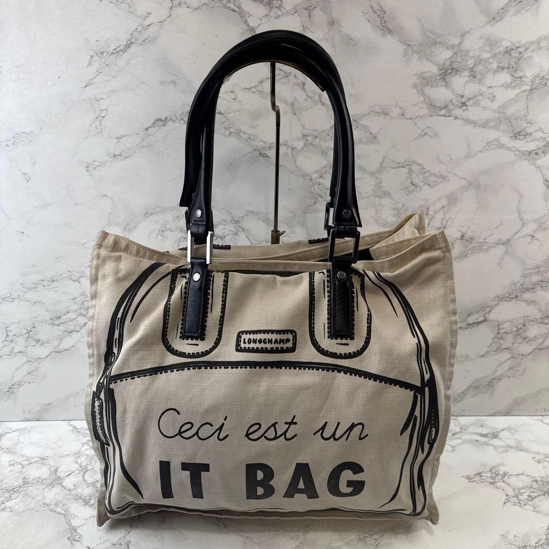 LONGCHAMP ロンシャン 転写 帆布 キャンバス×本革 レザートートバッグ