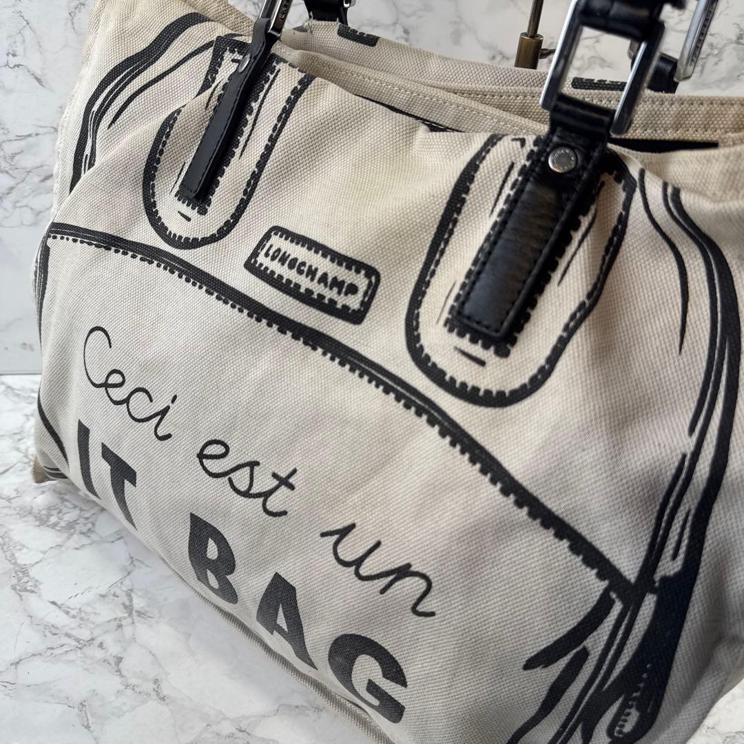 LONGCHAMP ロンシャン 転写 帆布 キャンバス×本革 レザートートバッグ