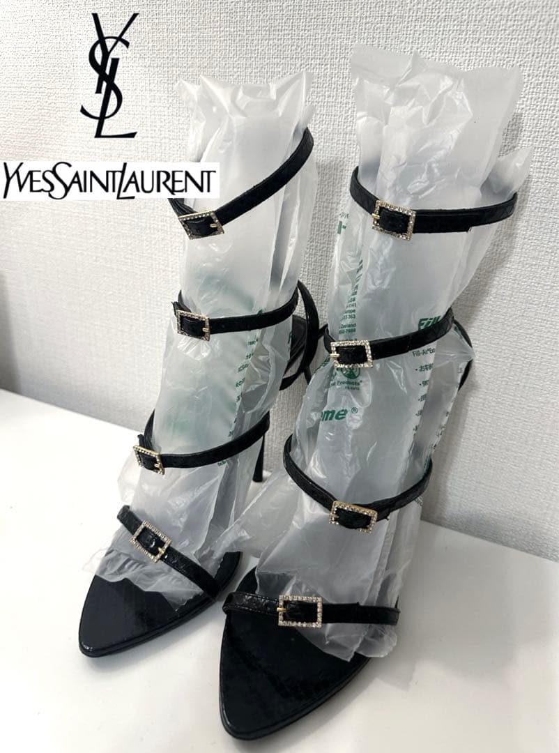 レア✨YSL サンローラン　ストラップサンダル ピンヒール ビジュー　バックル