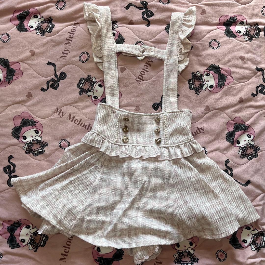 リズリサ ギンガムツイードサスペンダー付きスカパン ピンク LIZLISA