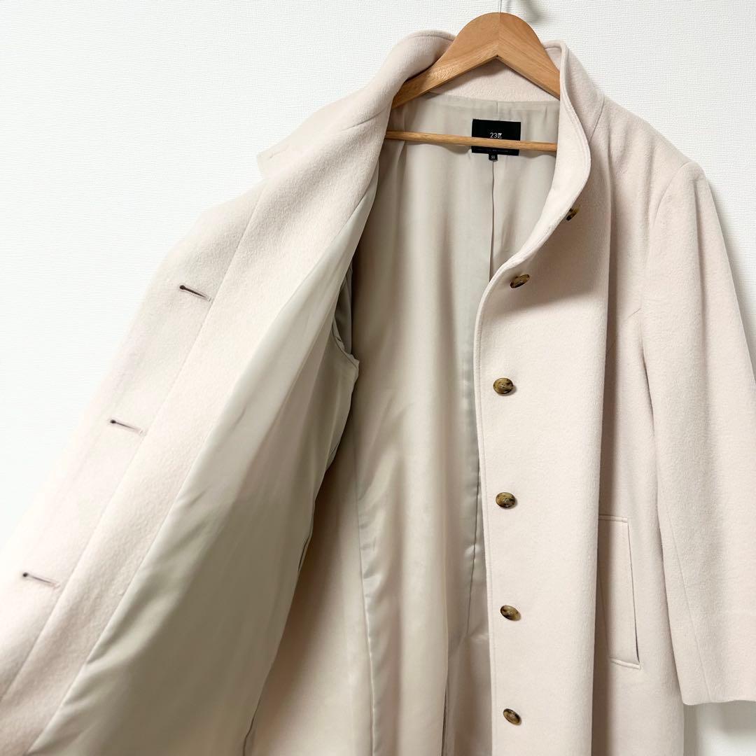 23区 ウールカシミヤビーバースタンドカラーコート　ベージュ　大きいサイズ50