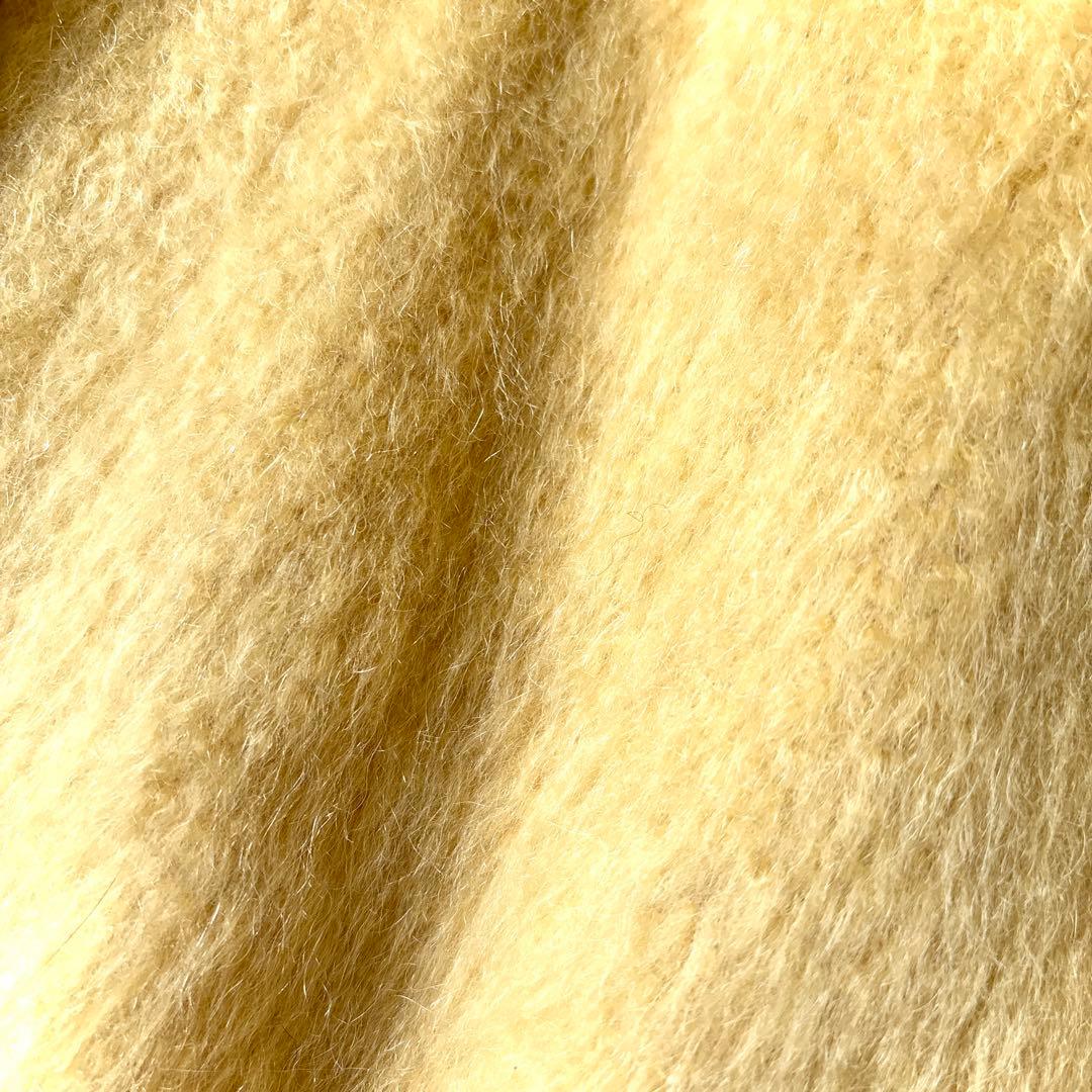 美品 アダムエロペ ウール モヘヤ シャギー ストール付 ロングコート 黄色