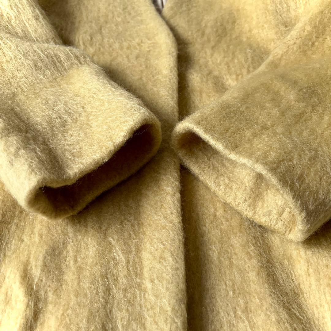 美品 アダムエロペ ウール モヘヤ シャギー ストール付 ロングコート 黄色