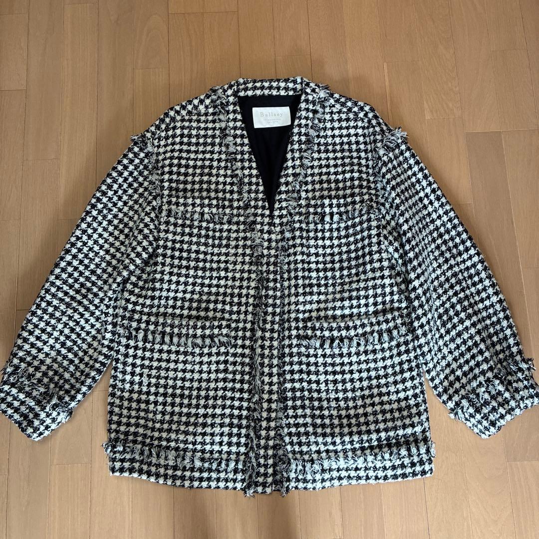 トゥモローランドBallsey ハウンドトゥースツイードノーカラージャケット