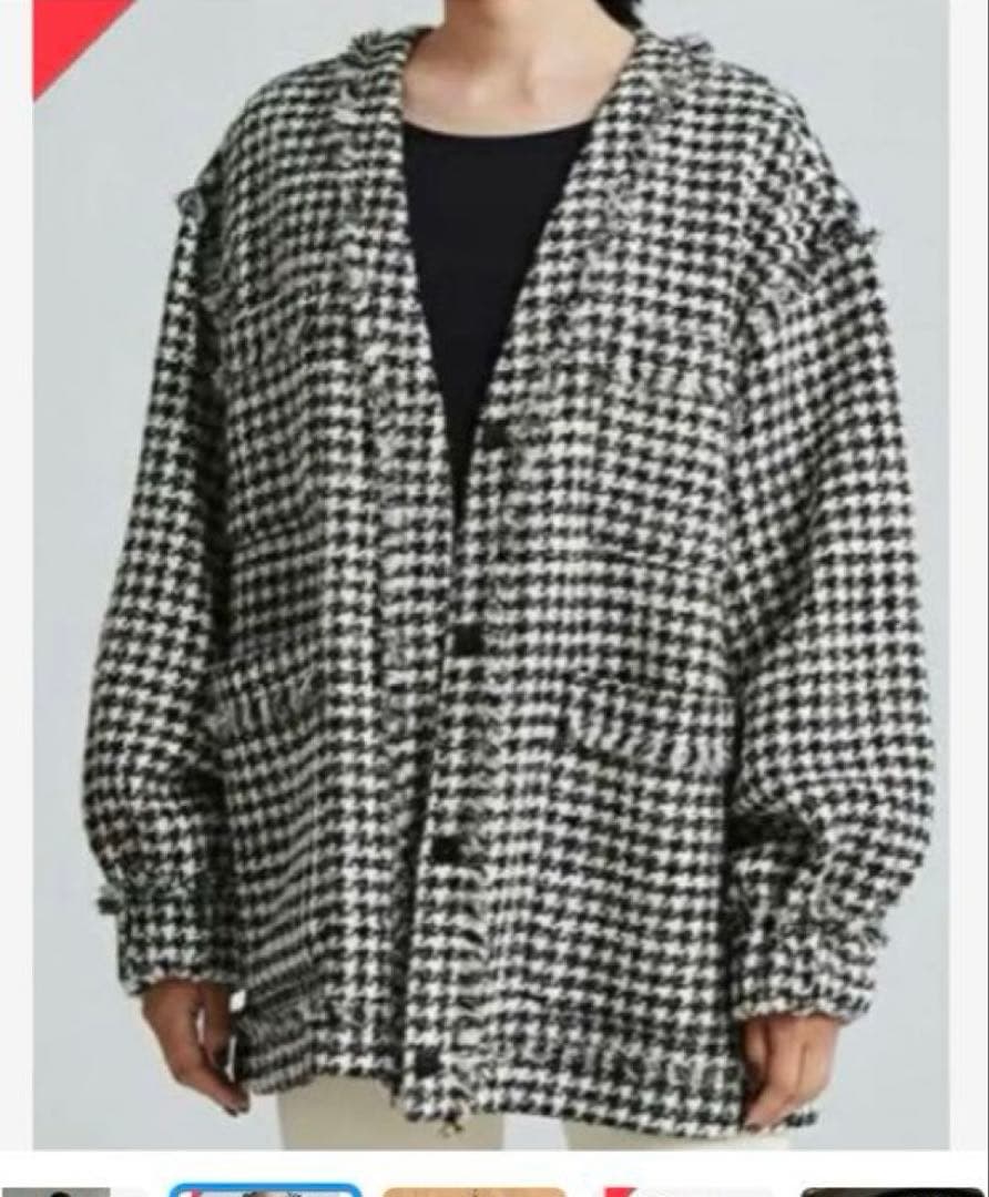 トゥモローランドBallsey ハウンドトゥースツイードノーカラージャケット
